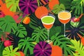 Tropical duotone: jungle cocktails fruits shadows. Royalty Free Stock Photo