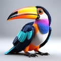 Tropical Elegance: 3D Render of a Toucan Bird Generated by AI in High Definition