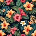 Tropical Elegance: Exotic Flowers Pattern, AI