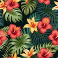 Tropical Elegance: Exotic Flowers Pattern, AI