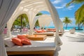 Tropical elegance white beach canopies at a luxurious resort