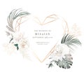 Tropical elegant pastel frame arranged from exotic and dried palm leaves. Design vector. Paradise plants