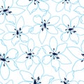 Tropical embroidery blue floral design in a seamless pattern Royalty Free Stock Photo