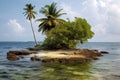 Tropical Escape Palm Tree Flourishing in the Shallows Near a Turquoise Ocean Coast