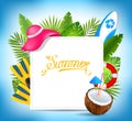 Tropical Exotic Design Card with Beach Accessories, Summer Time Template