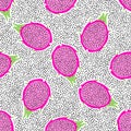 Tropical exotic dragon fruit vector seamless pattern. Background with pitaya for design fabric Royalty Free Stock Photo