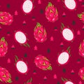 Tropical exotic dragon fruit vector seamless pattern. Background with pitaya for design fabric Royalty Free Stock Photo