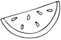 Tropical exotic fruit - watermelon semicircle with seeds, vector doodle element, coloring