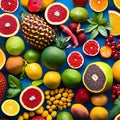 498 Tropical Exotic Fruits: A vibrant and tropical background featuring an assortment of exotic fruits in vivid and tropical col Royalty Free Stock Photo