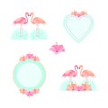 Tropical, exotic, Hawaiian vector design elements flamingo. Set of decorative elements and framework with flowers. Pink flamingos Royalty Free Stock Photo
