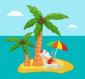 Tropical exotic island with relaxing Santa Claus drinking delicious cocktail at beach, enjoy of rest