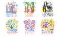 Tropical Exotic Islands Logo Design, Malta, Canary, Easter, Bora Bora, Cuba, Vector Illustration