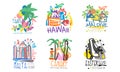 Tropical Exotic Islands Logo Design, Tahiti, Hawaii, Maldive, Malta, Canary, Easter Vector Illustration Royalty Free Stock Photo