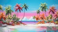 Tropical exotic Landscape with bright palm trees, Generative AI