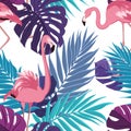 Tropical exotic leaves flamingo pattern violet