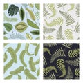 Tropical or exotic leaves. seamless pattern. leaf of different vintage looking plants. palm with banana botany set Royalty Free Stock Photo
