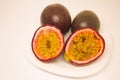 Tropical exotic passion fruits. Fresh maracuya pulp