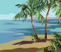 Tropical Exotic Summer Beach with Palm trees and flowers Royalty Free Stock Photo