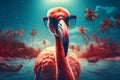 summer tropical flamingo bird sunglasses animal feather hipster pink party. Generative AI. Royalty Free Stock Photo