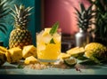 tropical feel pineapple mocktail with raspberry and mint accents