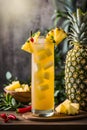 tropical feel pineapple mocktail with raspberry and mint accents