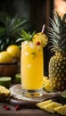 tropical feel pineapple mocktail with raspberry and mint accents