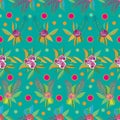 Tropica Flestival-Flowers in Bloom seamless repeat pattern background in pink,green,yellow,purple,orange and white Royalty Free Stock Photo