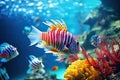 Tropical fish in an aquarium. Beautiful underwater world with corals and tropical fish, Tropical fish in the aquarium. Underwater Royalty Free Stock Photo