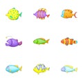 Tropical fish icons set, cartoon style Royalty Free Stock Photo