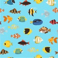 Tropical fishes coral reef for aquarium cartoon fishes seamless pattern cartoon vector illustration.