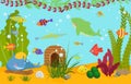 Tropical fishes underwater world wildlife sea, ocean, marine, aquarium vector illustration. Colorful funny cartoon