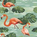 Tropical Flamingo Paradise with Lush Greenery Pattern