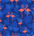 Tropical flamingo pattern. Coral flamingo.