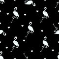 Tropical flamingo pattern. Seamless flamingo pattern with hearts, Vector illustration