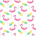 Tropical flamingo seamless vector pattern. Royalty Free Stock Photo