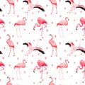 Tropical Flamingo seamless vector summer pattern with hearts. Exotic Pink Bird background for wallpapers, web page Royalty Free Stock Photo