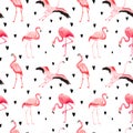 Tropical Flamingo seamless vector summer pattern with hearts. Exotic Pink Bird background for wallpapers, web page Royalty Free Stock Photo