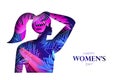 Tropical Floral female silhouette. Dancing woman. Flower palm bouquet. Happy Women's day. Happy Mother's Day Royalty Free Stock Photo