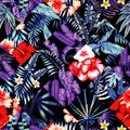 Tropical floral patchwork trendy seamless background Royalty Free Stock Photo