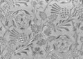 Tropical floral patterned glass. Monochrome photo.