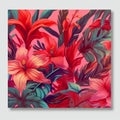 tropical Floral seamless pattern fauvism style red hibiscus hawaii,generated with AI.