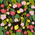 Tropical floral seamless pattern. Flower anthurium red pink orchid flower green leaves nature art design element Royalty Free Stock Photo