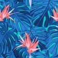 Tropical floral seamless pattern. Summer rainforest jungle nature. Fantasy color Royalty Free Stock Photo
