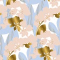 Tropical floral silhouette seamless pattern.