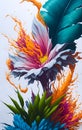 Tropical Floral Splash Art on White Background