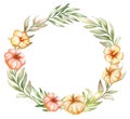 Tropical floral wreath, frame, ring with green leaves isolated on white background. Watercolor. Illustration. Royalty Free Stock Photo