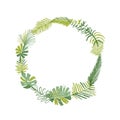 Tropical flower, circle greenery wreath