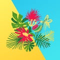 Tropical flower composition, duotone background