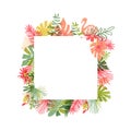 Tropical flower and flamingo bird hand drawn frame Royalty Free Stock Photo