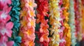 Tropical Flower Garlands for Hawaiian Lei Day: A Close-up of Traditional Symbolic Culture and Tradition